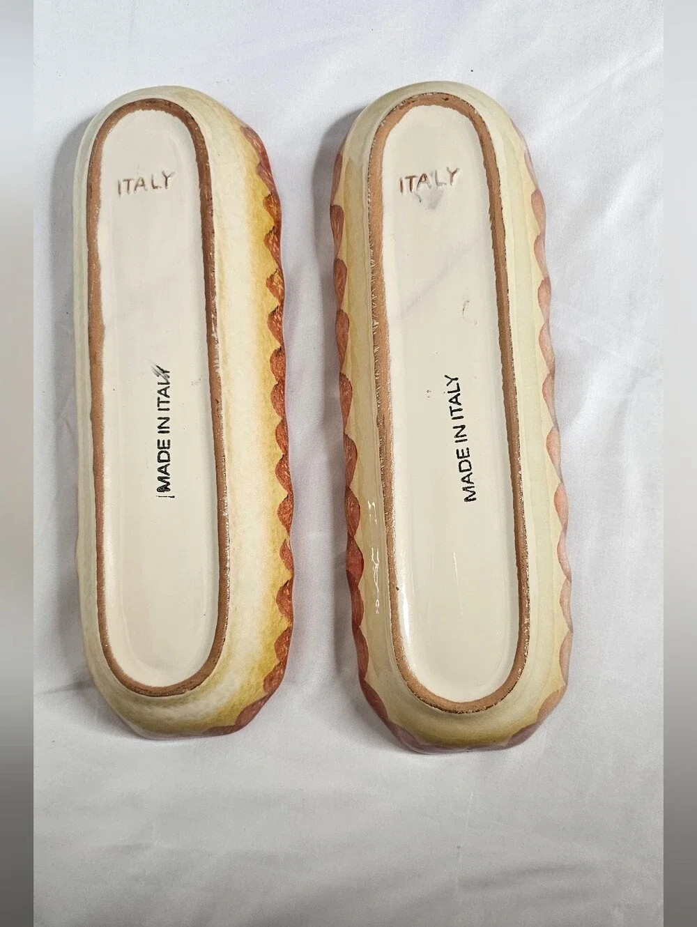 Vintage Italian Ceramic Corn Pickle Dishes Set of 2 Relish Trays Made in Italy